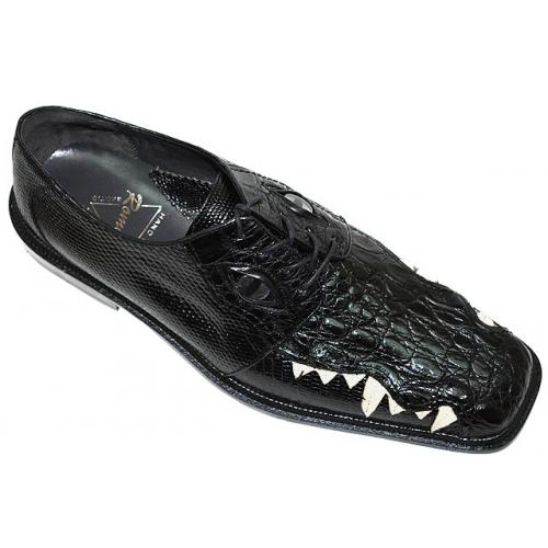 Romano "Crocodile Eyes" Black Genuine Crocodile/Lizard with Eyes & Teeth Shoes